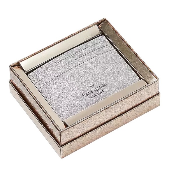 NWT Kate Spade Lunar Night Silver Sparkle Glitter Boxed Small Card Holder Wallet - Picture 3 of 15